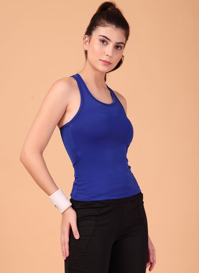 CUKOO Women Solid Blue Tank Top - Image 3